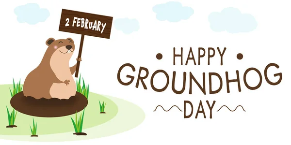 Happy Groundhog Day Greeting Card Cute Cartoon Animal Banner Design — Stock Photo, Image