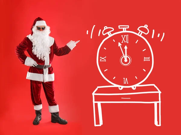 Contagem Regressiva Natal Relógio Alarme Mostrando Cinco Minutos Meia Noite — Fotografia de Stock