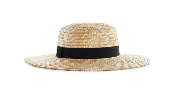 Sombrero Paja Aislado Blanco Accesorio Con Estilo — Foto de Stock