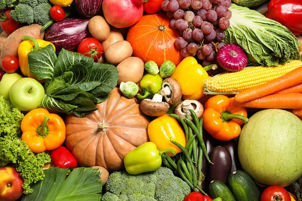Asortyment Ekologicznych Świeżych Owoców Warzyw Jako Tło Zbliżenie — Zdjęcie stockowe
