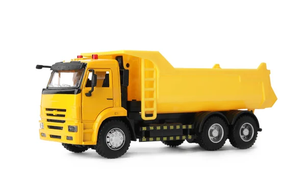 Geel Speelgoed Kipper Truck Geïsoleerd Wit — Stockfoto
