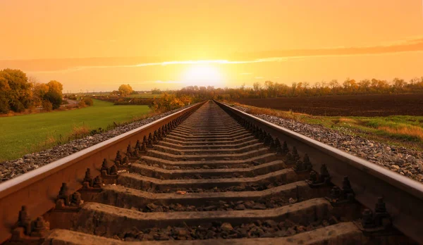 Ligne Chemin Fer Avec Ballast Dans Campagne Voyage Train — Photo