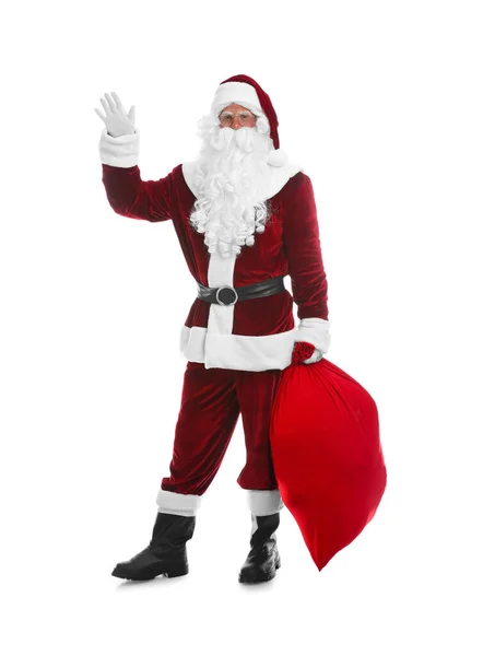 Santa Claus Con Saco Sobre Fondo Blanco — Foto de Stock