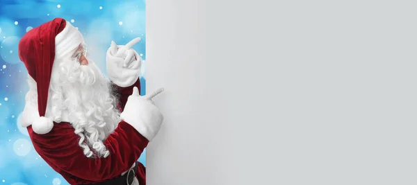 Santa Claus Blank Banner Blurred Blue Background Space Design — Stock Photo, Image