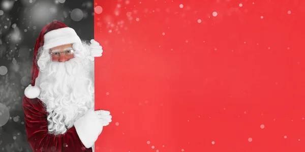 Santa Claus Blank Red Banner Black Background Space Design — Stock Photo, Image