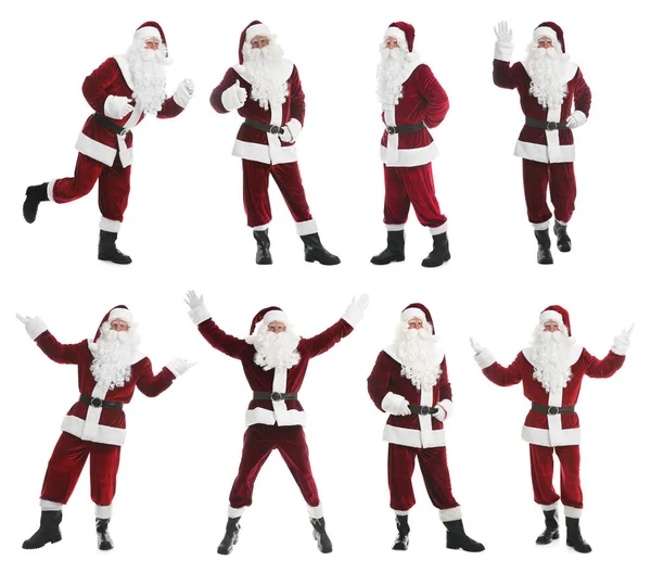 Collage Mit Fotos Vom Weihnachtsmann Auf Weißem Hintergrund — Stockfoto