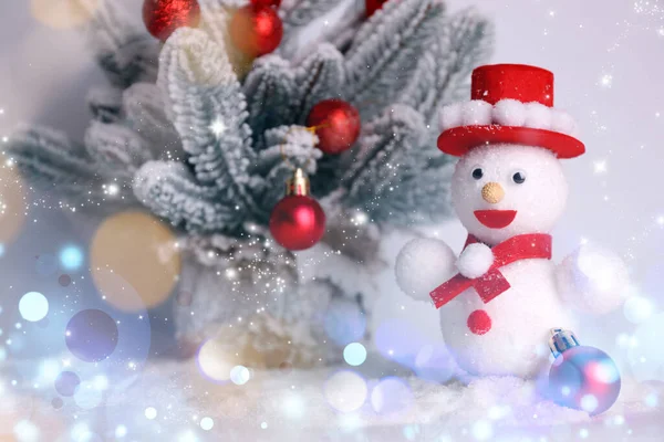 Bonito Boneco Neve Decoração Natal Efeito Bokeh — Fotografia de Stock