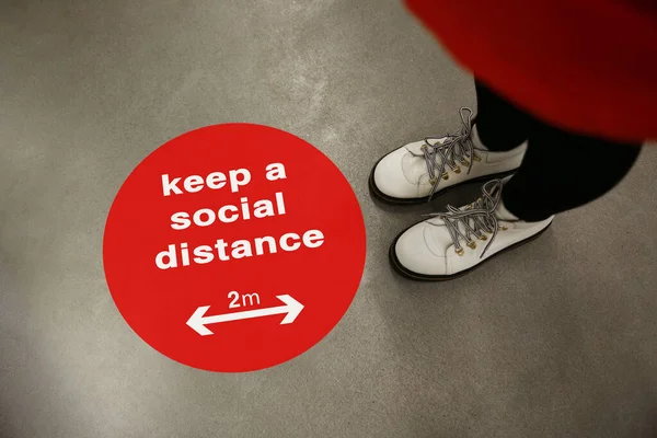 Keep Social Distance Preventive Measure Coronavirus Outbreak Red Warning Sign — Stock Photo, Image