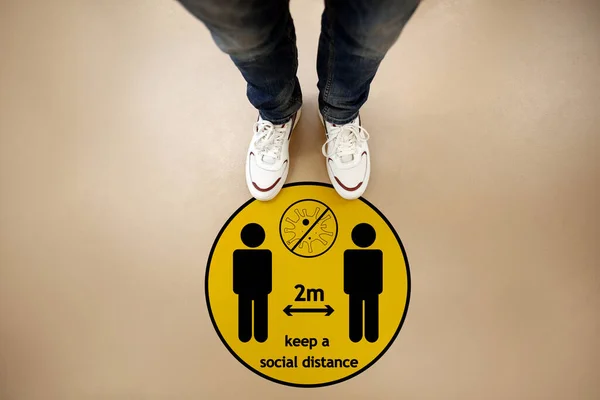 Keep Social Distance Preventive Measure Coronavirus Outbreak Yellow Warning Sign — Stock Photo, Image