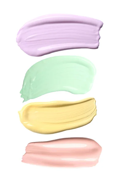 Set Strokes Color Correcting Concealers White Background Top View — Stock Photo, Image
