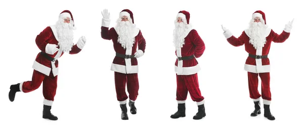 Koláž Fotografiemi Santa Clause Bílém Pozadí Návrh Nápisu — Stock fotografie