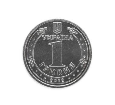 Beyaz arka planda Ukrayna parası, üst manzara. Ulusal para birimi