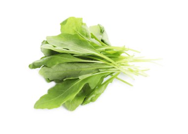 Taze yeşil roka yaprakları beyaz arkaplanda