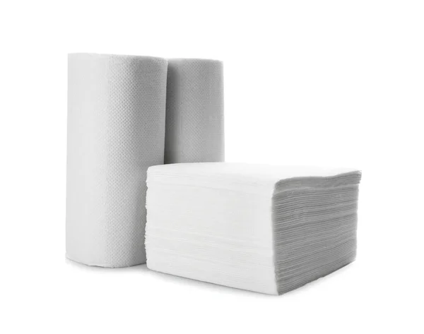 Rolls Stack Clean Paper Tissues White Background — Stock Photo, Image