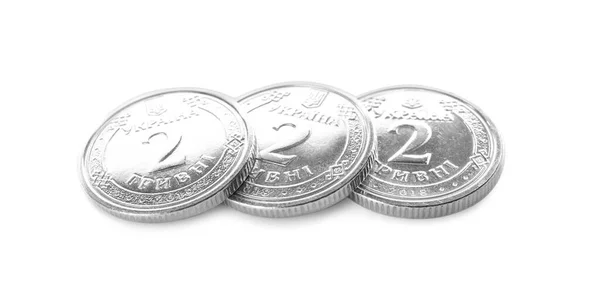 Ukraińskie Monety Białym Tle Waluta Krajowa — Zdjęcie stockowe