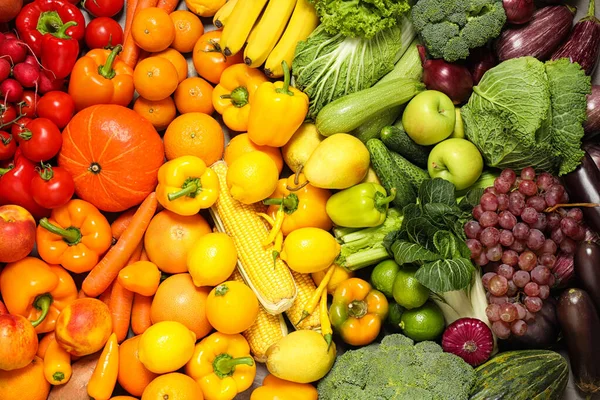 Arka Plan Olarak Organik Taze Meyve Sebze Çeşitleri Yakın Plan — Stok fotoğraf
