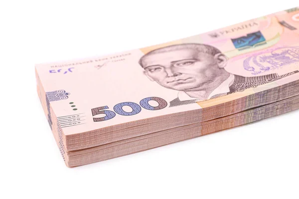 500 Billetes Ucranianos Hryvnia Sobre Fondo Blanco Primer Plano —  Fotos de Stock