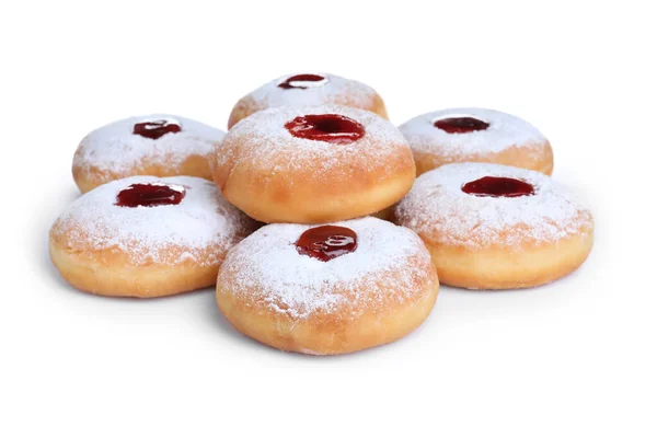 Hanukkah Doughnuts Jelly Sugar Powder White Background — Stock Photo, Image