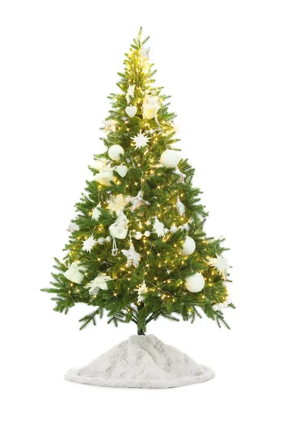 装饰圣诞树上的绒毛裙与白色隔离 — 图库照片