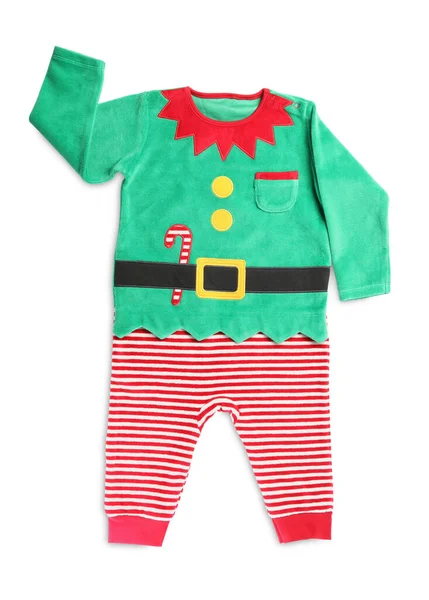 Cute Elf Suit White Background Top View Christmas Baby Clothes — Stock Photo, Image
