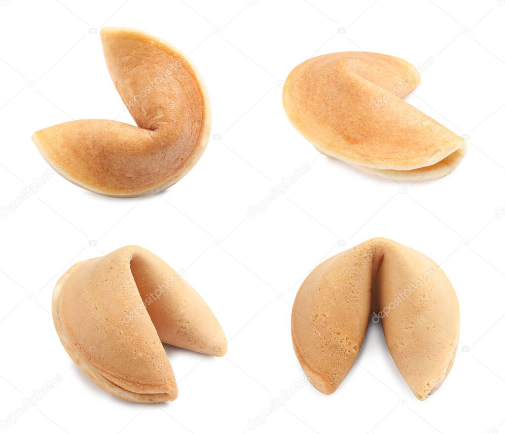 Set of fortune cookies on white background