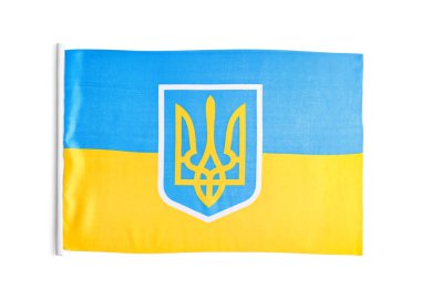 Ukrayna 'nın ulusal bayrağı beyaza izole edilmiş, üst görünüm