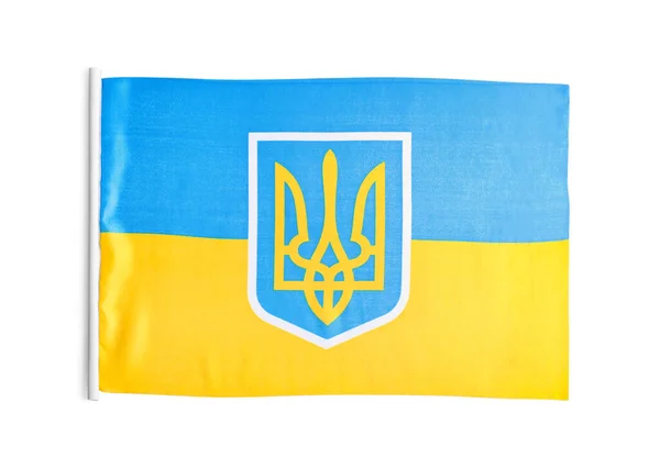 Nationell Flagga Ukraina Isolerad Vit Ovanifrån — Stockfoto