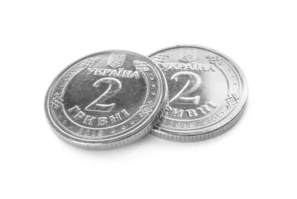 Ukrainska Mynt Vit Bakgrund Nationell Valuta — Stockfoto