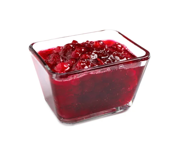 Delicious Fresh Cranberry Sauce Isolated White — Stok fotoğraf