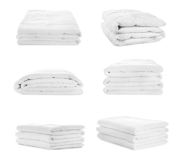 Набор Сложенных Одеял Изолированных Белом — стоковое фото