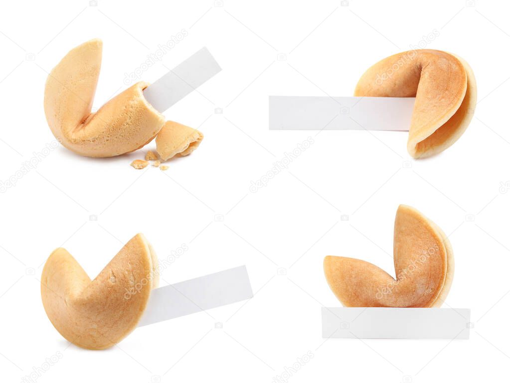 Set of fortune cookies on white background