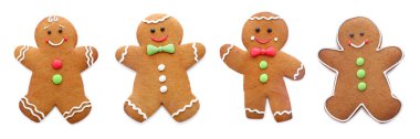 Set of gingerbread men isolated on white. Banner design