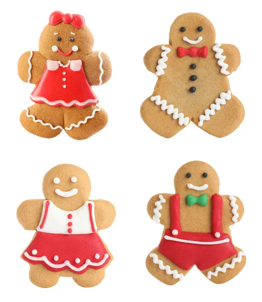 Set Gingerbread Men Women Isolated White — Stock Photo, Image