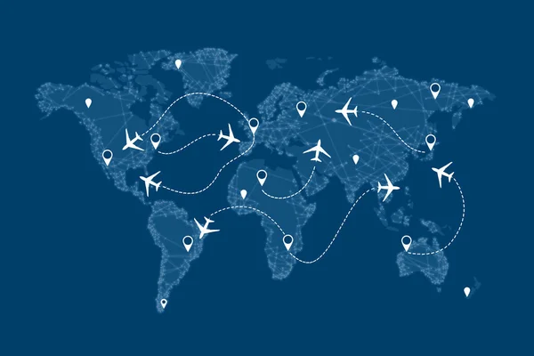 Mapa Rutas Vuelo Con Aviones Ilustración —  Fotos de Stock