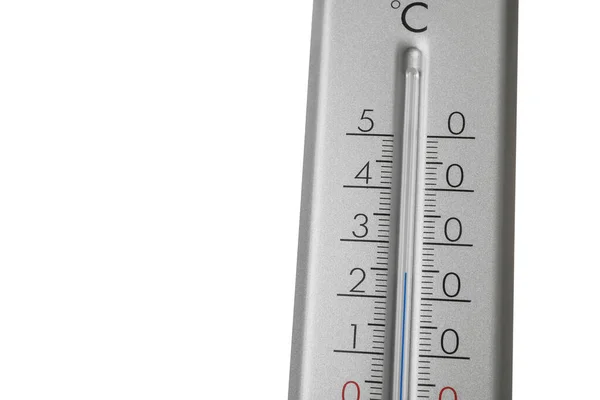 Modern Grey Weather Thermometer White Background Closeup — Stock Photo, Image