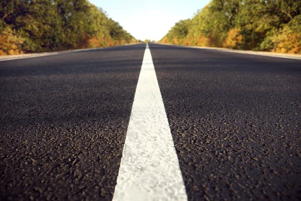 Beautiful View Empty Asphalt Highway Closeup Road Trip — Fotografia de Stock