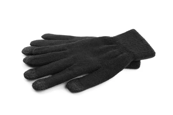 Черные Шерстяные Перчатки Белом Фоне Зимняя Одежда — стоковое фото