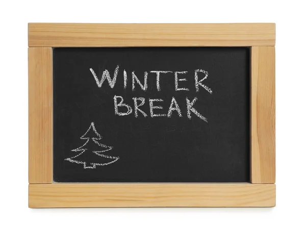 Blackboard Szöveges Winter Break Elszigetelt Fehér Iskolai Szünidő — Stock Fotó