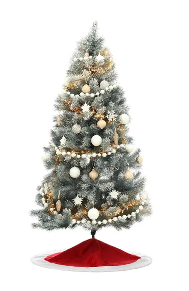 Albero Natale Decorato Con Gonna Rossa Sfondo Bianco — Foto Stock