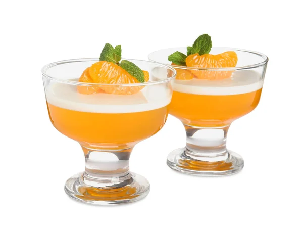 Deliziosa Gelatina Mandarino Con Menta Sfondo Bianco — Foto Stock