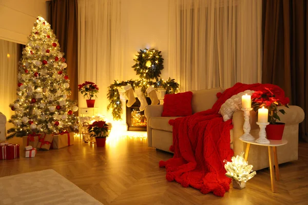 Christmas Themed Photo Zone Cozy Living Room Interior Imitation — Stock Photo, Image