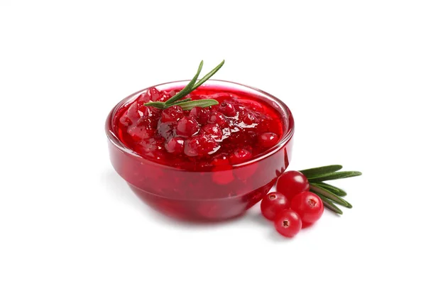 Cranberry Sauce Rosemary Fresh Berries White Background — Stock Photo, Image