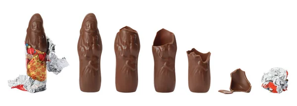 Chutná Čokoláda Santa Claus Cukroví Bílém Pozadí Jíst Kroky Návrh — Stock fotografie