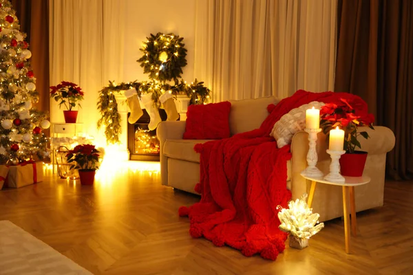 Christmas Themed Photo Zone Cozy Living Room Interior Imitation — Stock Photo, Image