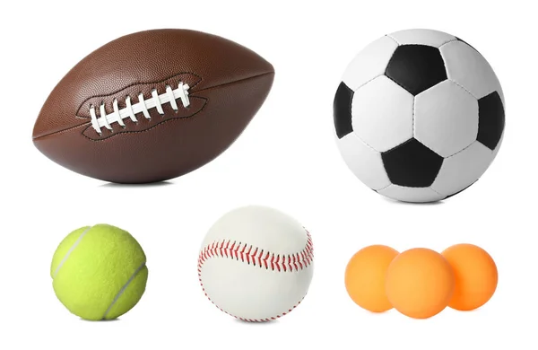 白い背景に異なるボールのセット スポーツ用具 — ストック写真