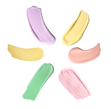 Set with strokes of color correcting concealers on white background, top view clipart