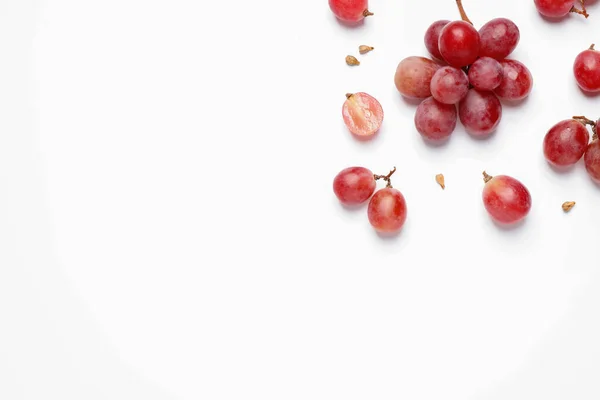 Composition Fresh Ripe Grapes Seeds White Background Top View — Stock Photo, Image