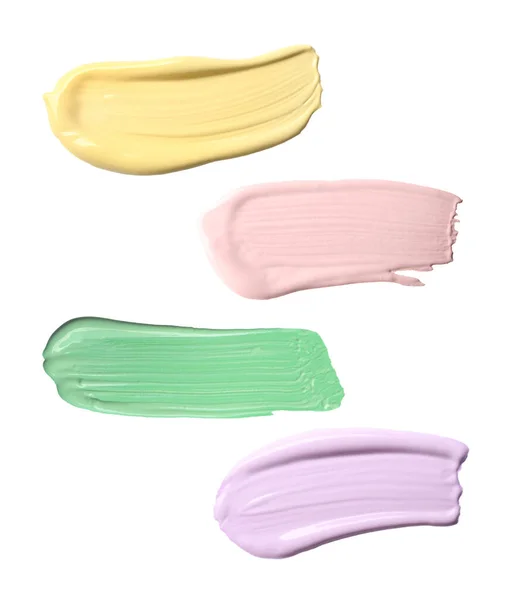 Set Strokes Color Correcting Concealers White Background Top View — Stock Photo, Image