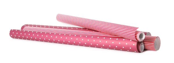 Different Colorful Wrapping Paper Rolls White Background — Stock Photo, Image