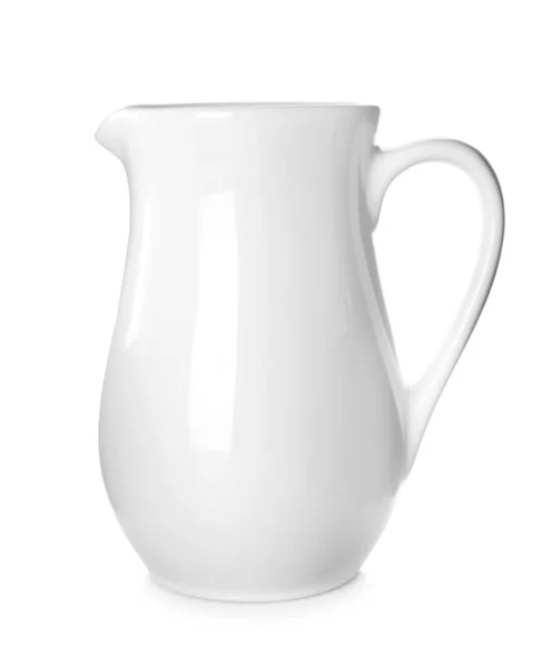 Nowy Piękny Ceramiczny Dzbanek Izolowany Białym — Zdjęcie stockowe